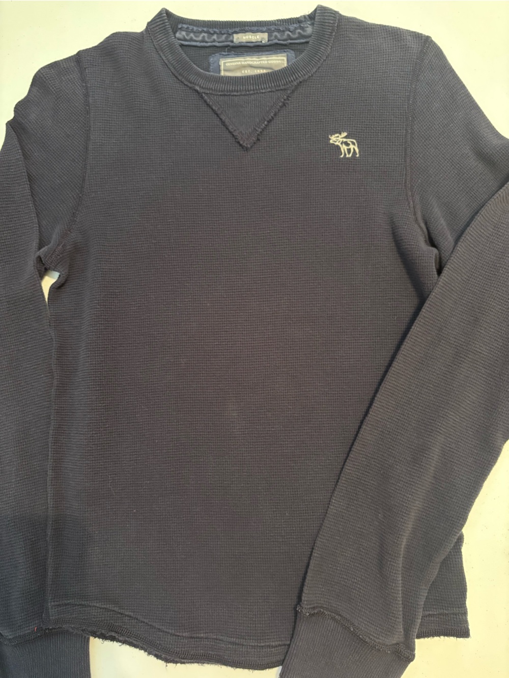 Abercrombie & Fitch Dark Navy Crewneck Waffle Knit Sweater